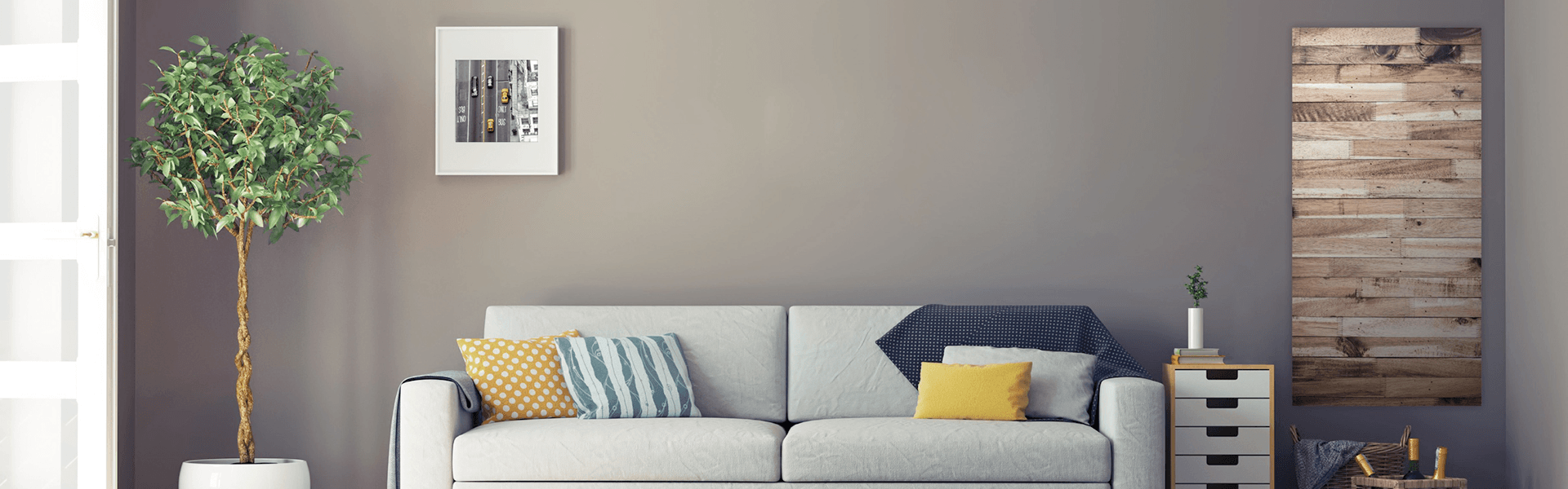 Wandpaneel boven zetel in woonkamer